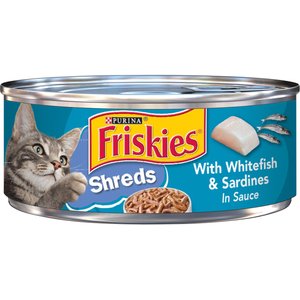 Friskies Savory Shreds with Whitefish & Sardines in Sauce Canned Cat Food, 5.5-oz, case of 24