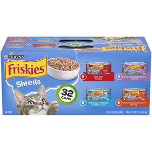 Friskies Shreds Variety Pack Canned Cat Food, 5.5-oz can, case of 32