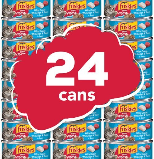 Friskies Prime Filets with Ocean Whitefish & Tuna in Sauce Canned Cat Food, 5.5-oz, case of 24