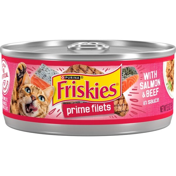 FRISKIES Prime Filets with Salmon & Beef in Sauce Canned Cat Food, 5.5oz, case of 24