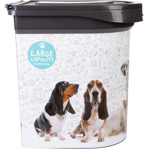 Pounce Fetch Air Tight Cat Dog Food Storage Container On Wheels with Scoop Lock Cover White 33 lit