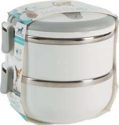 Pounce + Fetch Round 2-Tier Stainless Steel Insulated Cat & Dog Bowls, White, 48-oz