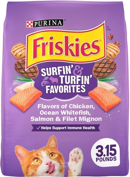 friskies cat food purple bag