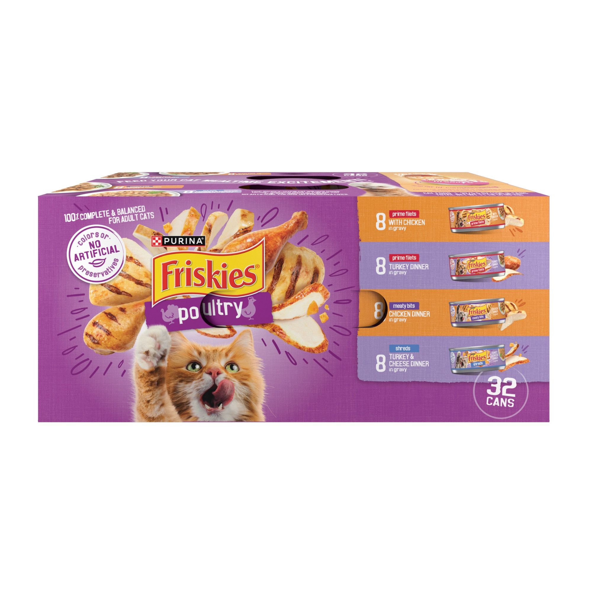 Where is Friskies wet cat food produced and do any ingredients come