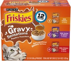 Friskies Gravy Sensations Poultry Favorites Wet Cat Food Pouches, 3-oz pouch, case of 12