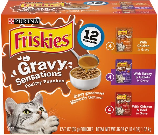 Friskies Gravy Sensations Poultry Favorites Wet Cat Food Pouches, 3-oz pouch, case of 12 slide 1 of 11