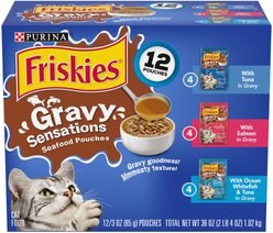 Friskies Gravy Sensations Seafood Favorites Wet Cat Food Pouches, 3-oz pouch, case of 12