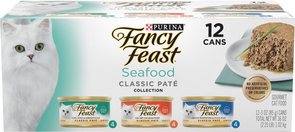 FANCY FEAST Classic Seafood Feast Variety Pack Canned Cat Food, 3-oz ...