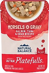 Natural Balance Platefulls Salmon, Tuna & Crab Formula in Gravy Grain-Free Cat Food Pouches, 3-oz pouch, case of 24