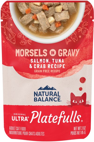Natural Balance Platefulls Salmon, Tuna & Crab Formula in Gravy Grain-Free Cat Food Pouches, 3-oz pouch, case of 24 slide 1 of 9