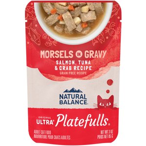 Natural Balance Platefulls Salmon, Tuna & Crab Formula in Gravy Grain-Free Cat Food Pouches, 3-oz pouch, case of 24