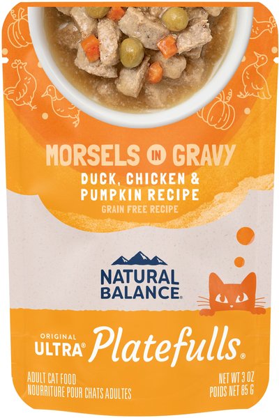 NATURAL BALANCE Platefulls Indoor Formula Duck Chicken Pumpkin Formula in Gravy Grain Free Cat Food Pouches 3 oz pouch case of 24 Chewy