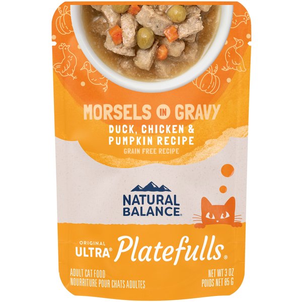 Natural Balance Platefulls Indoor Formula Duck, Chicken & Pumpkin Formula in Gravy Grain-Free Cat Food Pouches