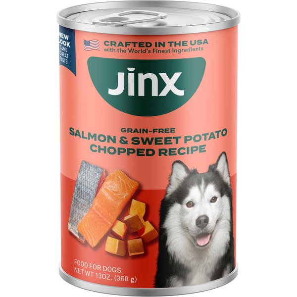 JINX Salmon & Sweet Potato Chopped Recipe GrainFree Wet Dog Food, 13