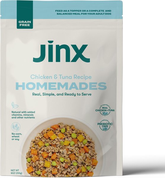 Jinx Chicken & Tuna Homestyle Grain-Free Wet Dog Food, 9-oz pouch, case of 12 slide 1 of 6