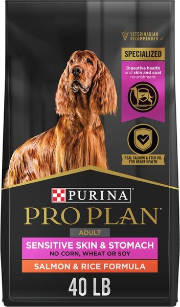 Purina Pro Plan Adult Sensitive Skin & Stomach Salmon & Rice Formula Dry Dog Food, 40-lb bag slide 1 of 10