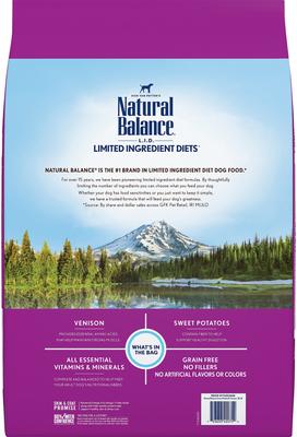 Show full view: Natural Balance L.I.D. Limited Ingredient Diets Grain-Free Sweet Potato & Venison Formula Dry Dog Food, 26-lb bag slide 3 of 7