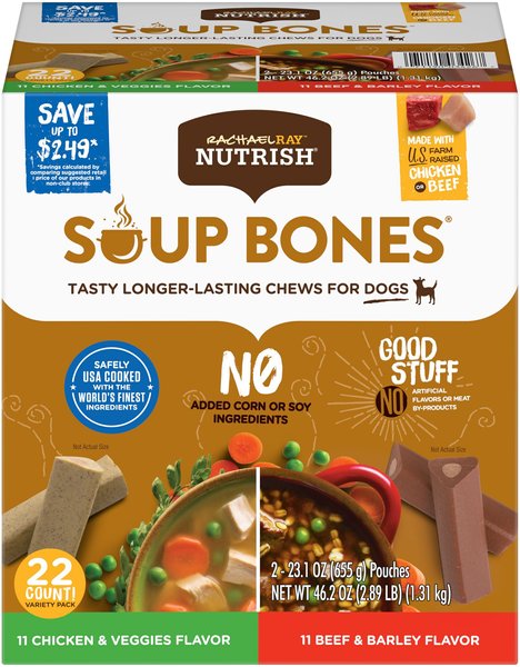 RACHAEL RAY NUTRISH Soup Bones Minis Chicken & Veggies Flavor Dog Chew  Treats, 4.2-oz bag, bundle of 3 