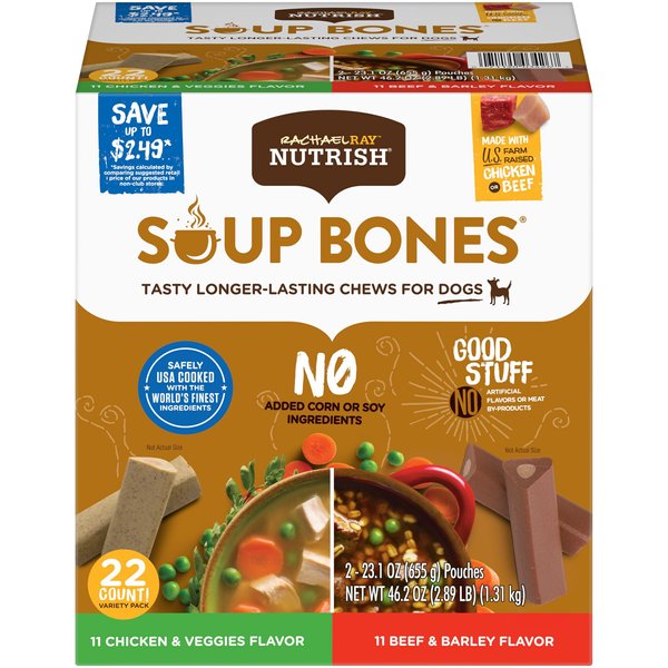 RACHAEL RAY NUTRISH Soup Bones Minis Chicken & Veggies Flavor Dog Chew  Treats, 4.2-oz bag, bundle of 3 