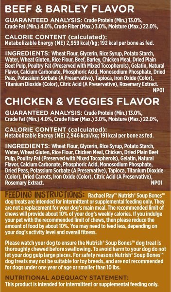 Rachael Ray Nutrish Soup Bones Long Lasting Chews Variety Pack Dog Treats, 22 Count