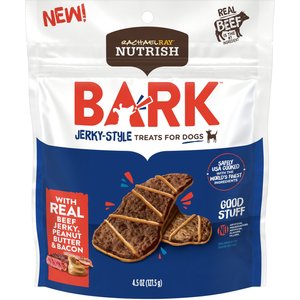 Rachael Ray Nutrish Bark Real Beef Jerky, Peanut Butter & Bacon Dog Treats, 4.5-oz pouch, case of 5