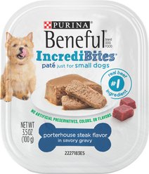 Purina Beneful IncrediBites Porterhouse Steak Flavor in a Savory Gravy Pate Small Wet Dog Food, 3.5-oz can, case of 12
