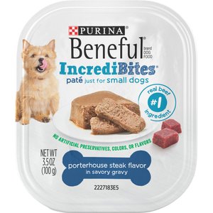 Purina Beneful IncrediBites Porterhouse Steak Flavor in a Savory Gravy Pate Small Wet Dog Food, 3.5-oz can, case of 12