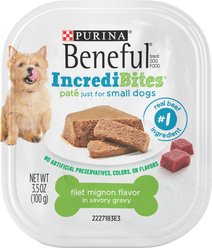 Purina Beneful IncrediBites Filet Mignon Flavor in a Savory Gravy Pate Small Wet Dog Food, 3.5-oz can, case of 12
