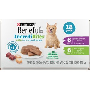 Purina Beneful IncrediBites Grilled Chicken & Filet Mignon Variety Pack Pate Small Wet Dog Food, 3.5-oz tray, case of 12