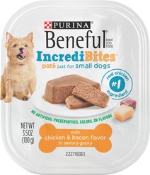 Purina Beneful IncrediBites Chicken & Bacon Flavor in a Savory Gravy Pate Small Wet Dog Food, 3.5-oz can, case of 12