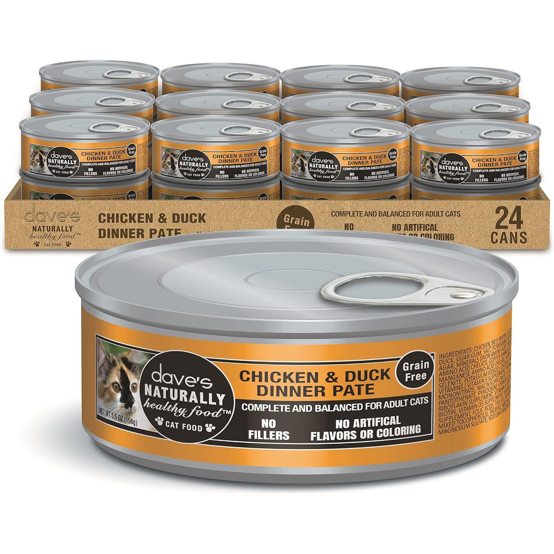 Dave's Pet Food Naturally Healthy Chicken & Duck Dinner Paté Grain-Free Canned Wet Cat Food, 5.5-oz can, case of 24