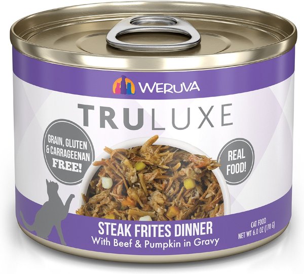 Weruva Truluxe Steak Frites Dinner with Beef & Pumpkin in Gravy Grain-Free Canned Cat Food, 6-oz, case of 24 slide 1 of 10