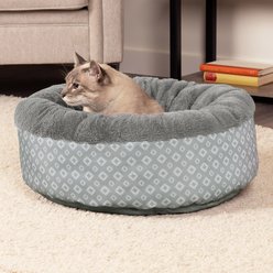 FurHaven Plush & Diamond Print Calming Donut Dog Bed, Gray, Small
