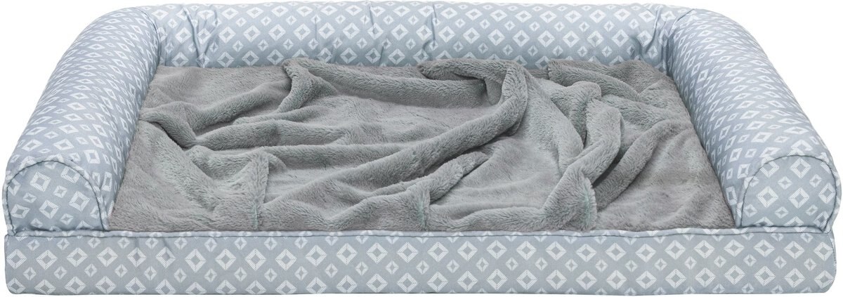 FurHaven Plush Fur & Diamond Print Cuddle Loaf Cat & Dog Bed