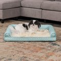 FurHaven Plush Fur & Diamond Print Nest-Top Orthopedic Sofa Cat & Dog Bed, Aqua, Medium