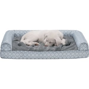 FurHaven Plush Fur & Diamond Print Nest-Top Memory Foam Sofa Cat & Dog Bed, Gray, Medium