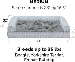 FurHaven Plush Fur & Diamond Print Nest-Top Memory Foam Sofa Cat & Dog Bed, Gray, Medium slide 2 of 7