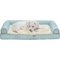 FurHaven Plush Fur & Diamond Print Nest-Top Memory Foam Sofa Cat & Dog Bed, Aqua, Medium