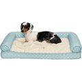 FurHaven Plush Fur & Diamond Print Nest-Top Cooling Gel Sofa Cat & Dog Bed, Aqua, Medium