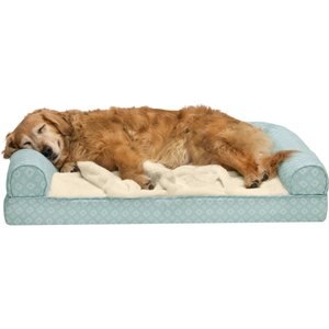 FurHaven Plush Fur & Diamond Print Nest-Top Cooling Gel Sofa Cat & Dog Bed, Aqua, Jumbo