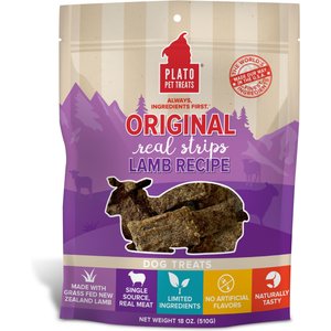 Plato Original Real Strips Lamb Dog Treat, 18-oz bag