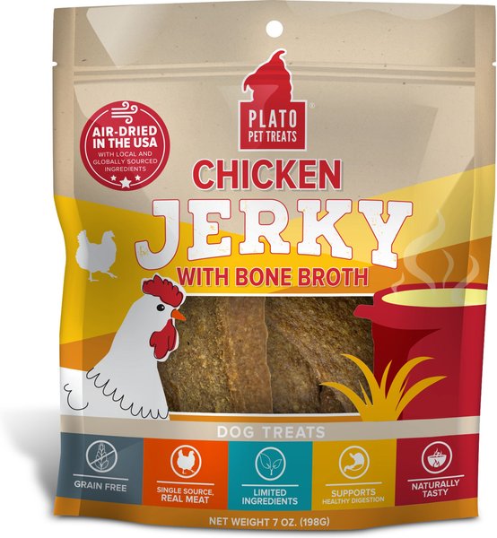PLATO Chicken Jerky with Bone Broth Dog Treat, 7oz bag