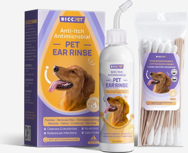 HICC PET Antibacterial Cat & Dog Ear Rinse with Cotton Swabs, 4-oz ...