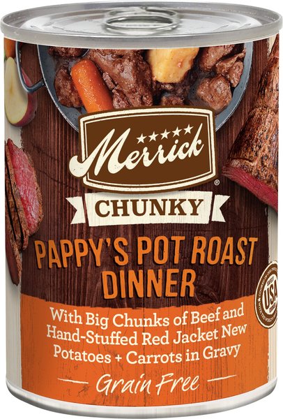 Merrick Chunky Grain-Free Wet Dog Food Pappy's Pot Roast Dinner, 12.7-oz can, case of 12 slide 1 of 9