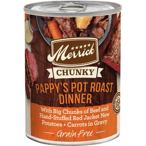 Merrick Chunky Grain-Free Wet Dog Food Pappy's Pot Roast Dinner, 12.7-oz can, case of 12