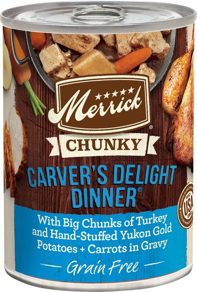 Merrick Chunky Grain-Free Wet Dog Food Carvers Delight Dinner, 12.7-oz can, case of 12 slide 1 of 9
