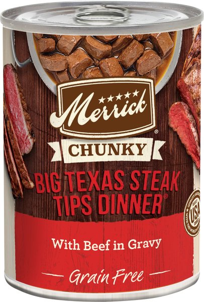 Merrick Chunky Grain-Free Wet Dog Food Big Texas Steak Tips Dinner