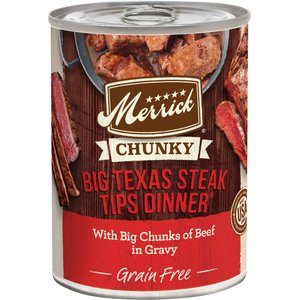 Merrick Chunky Grain-Free Wet Dog Food Big Texas Steak Tips Dinner, 12.7-oz can, case of 12