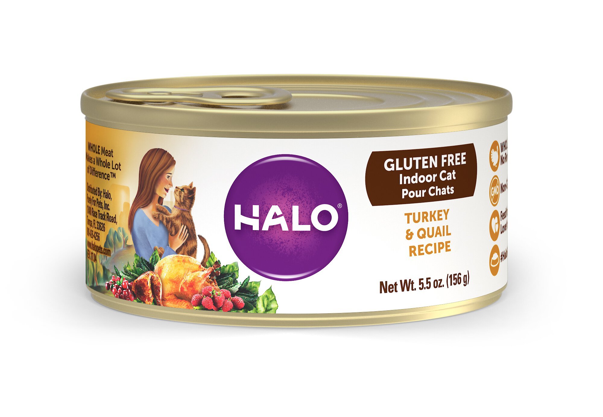 HALO Turkey Quail Recipe Gluten Free Indoor Cat Canned Cat Food