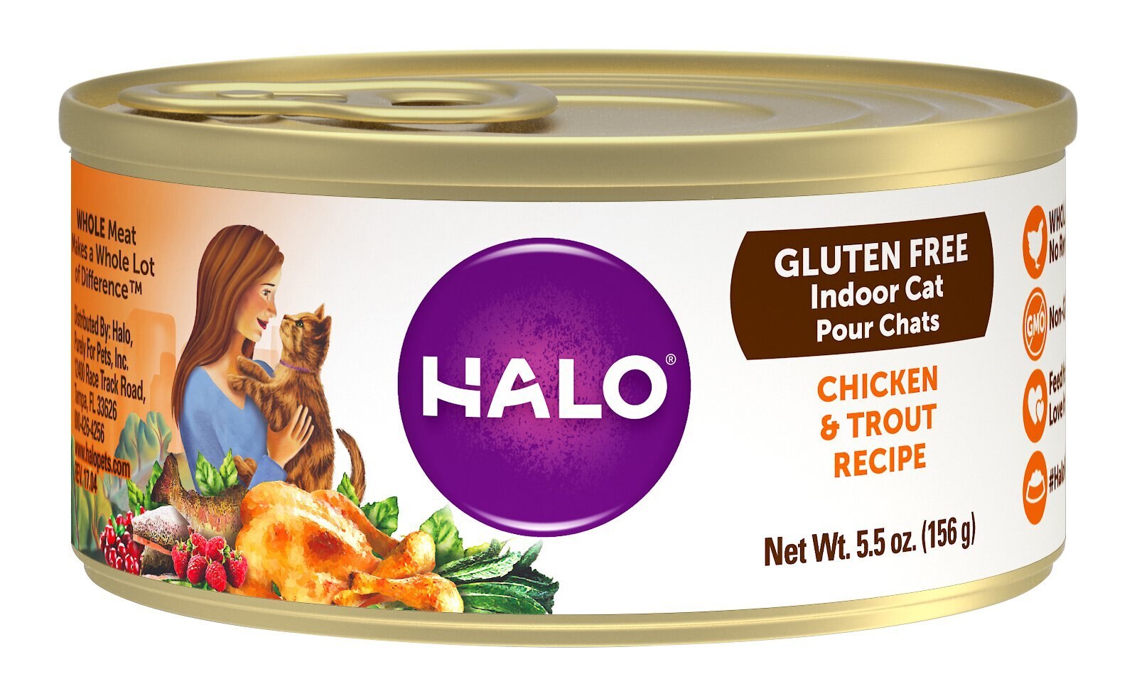 HALO Chicken & Trout Recipe GlutenFree Indoor Cat Canned Cat Food